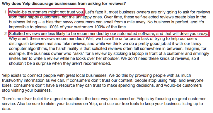 Yelp review terms and service